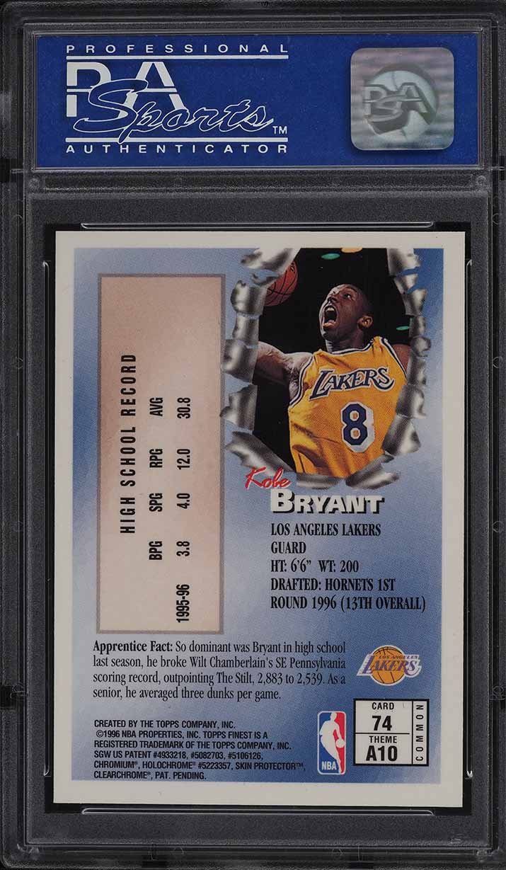 1996 Finest w/ Coating Kobe Bryant ROOKIE #74 PSA 9 MINT on
