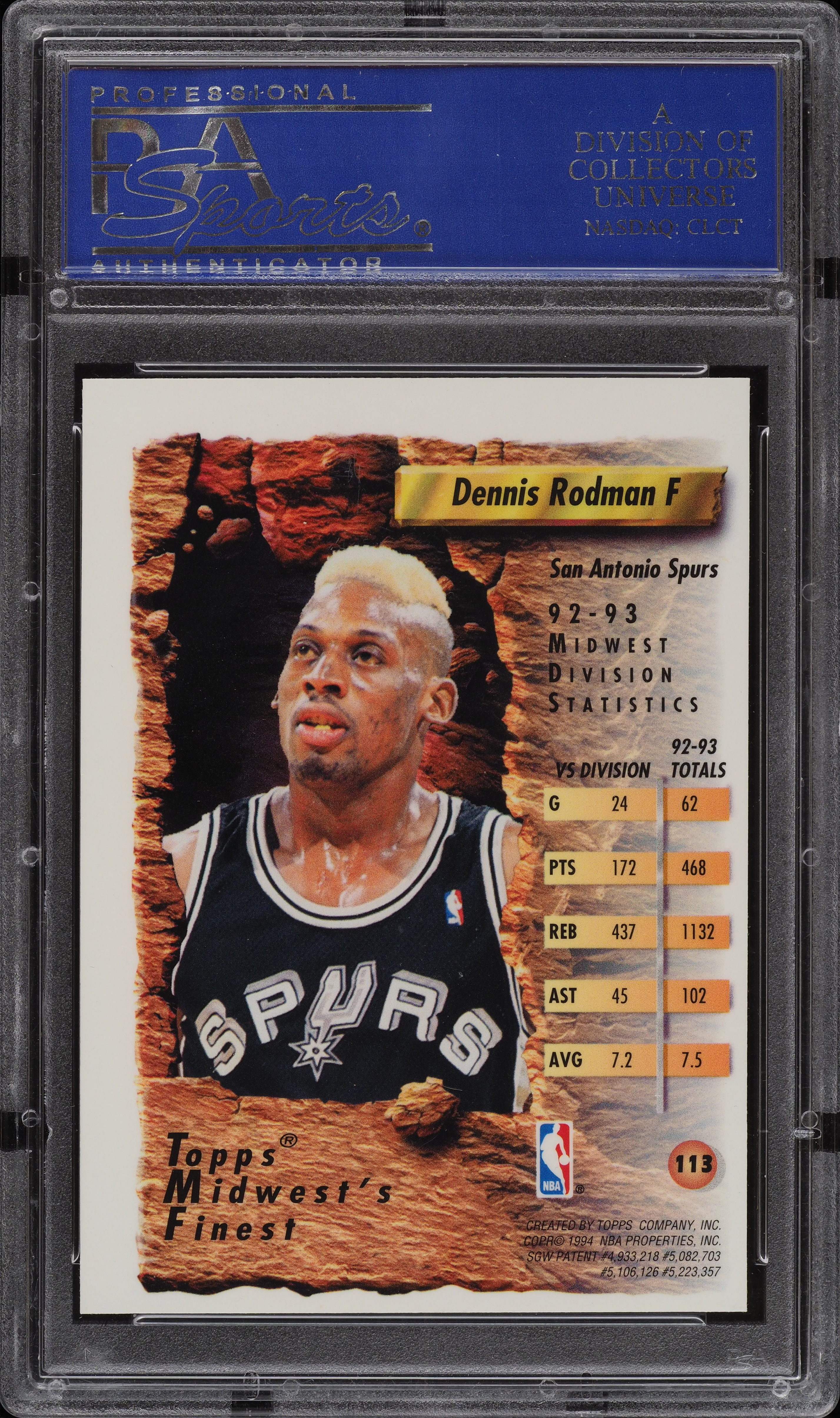 DENNIS RODMAN FINEST 289枚 GOLD REFRACTOR 1993 Finest Refractor Dennis Rodman #113 PSA 10 GEM MINT on