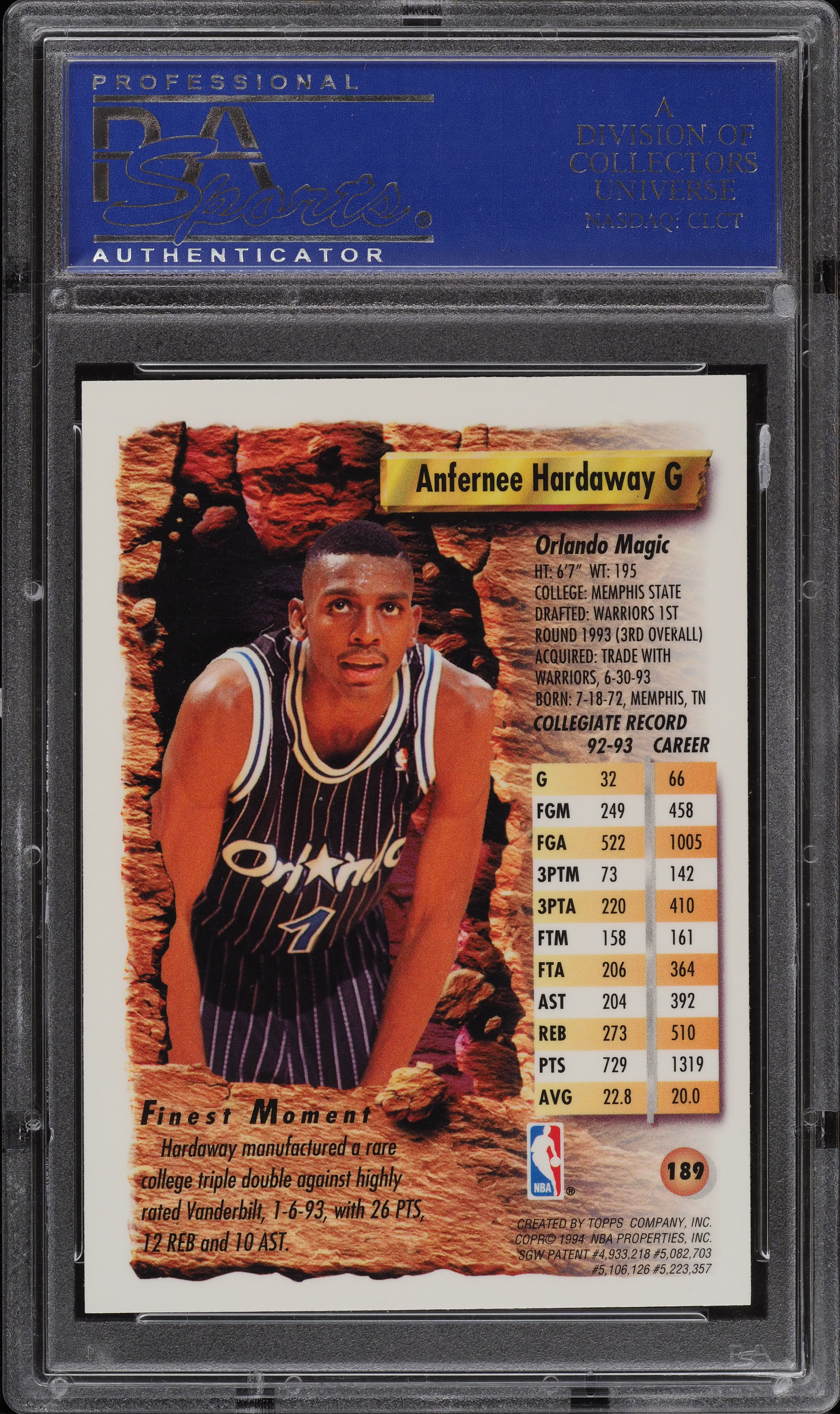 1993 Finest Refractor Anfernee Hardaway ROOKIE #189 PSA 10 GEM