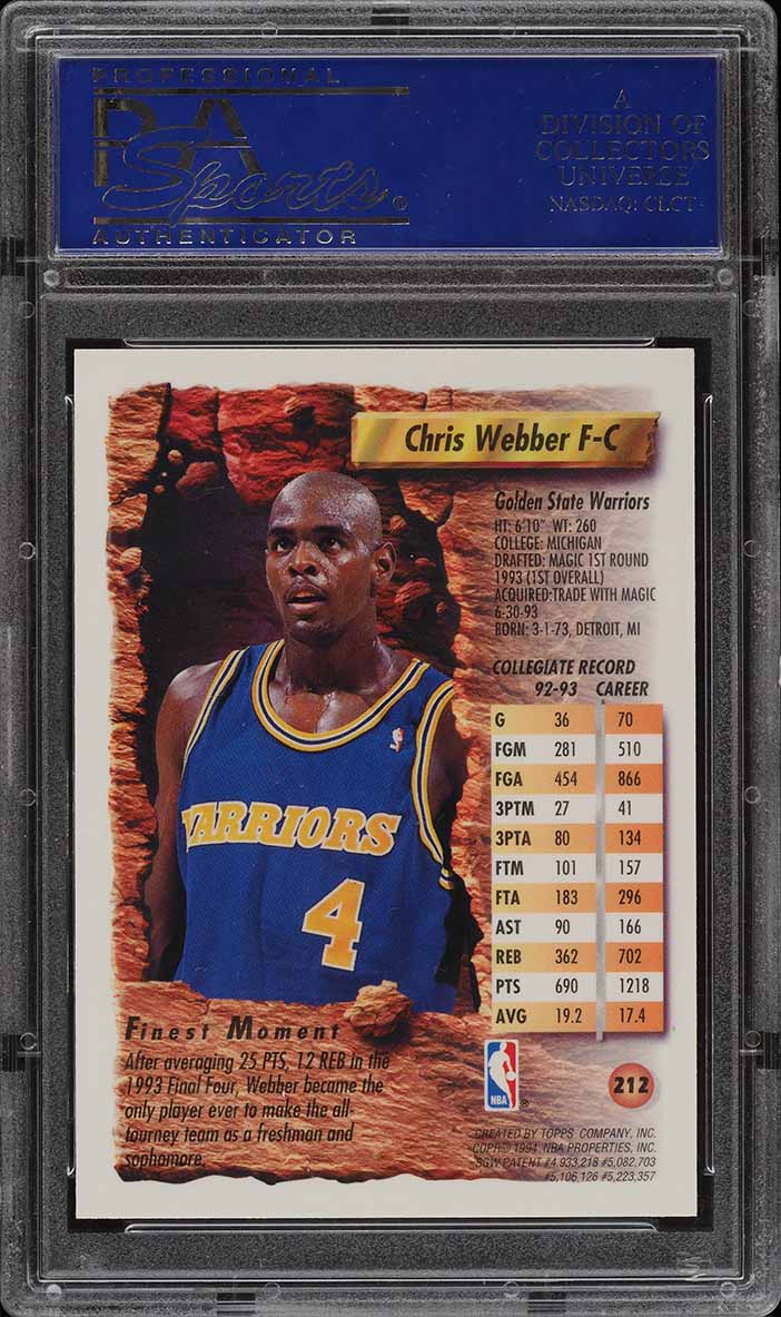 1993 Finest Refractor Chris Webber ROOKIE #212 PSA 10 GEM MINT