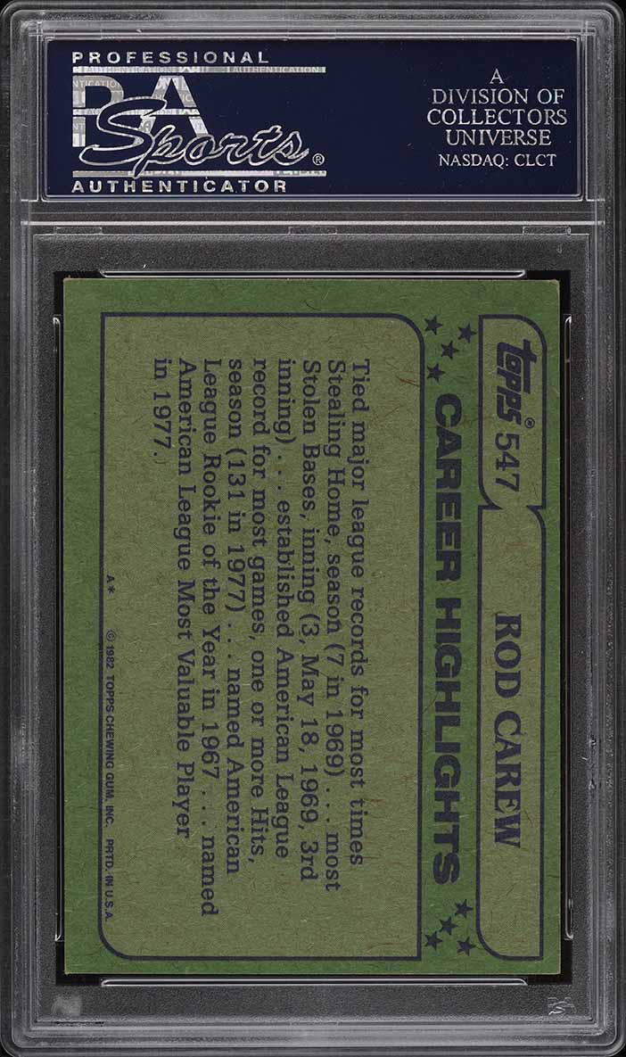 1982 Topps Rod Carew BLACKLESS #547 PSA 6 EXMT