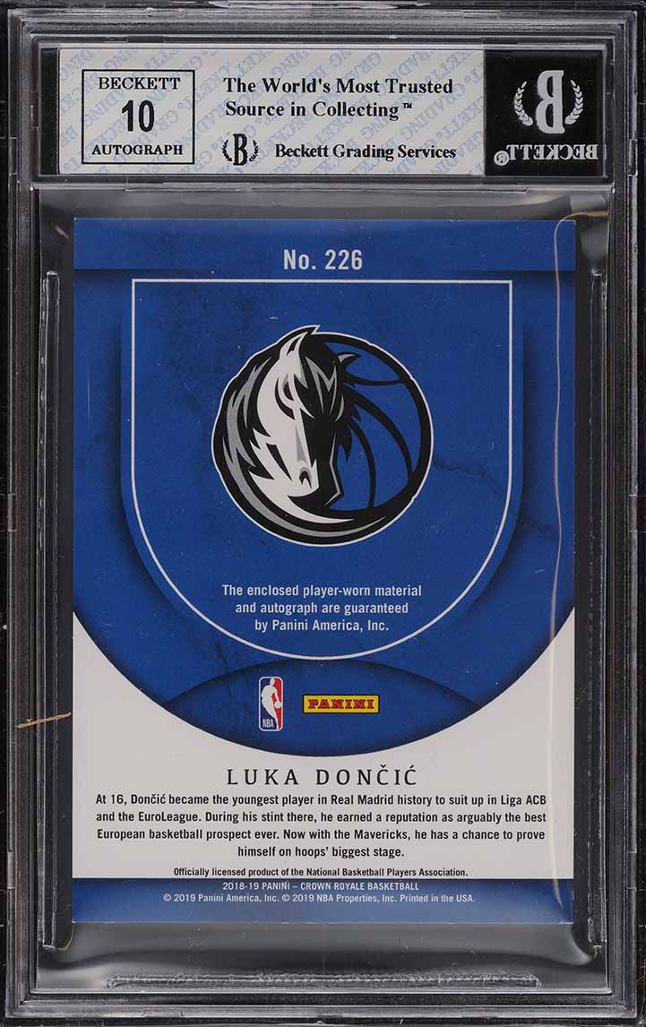 2018 Crown Royale Silhouettes Luka Doncic ROOKIE RC PATCH AUTO /199 BGS 8 NM-MT