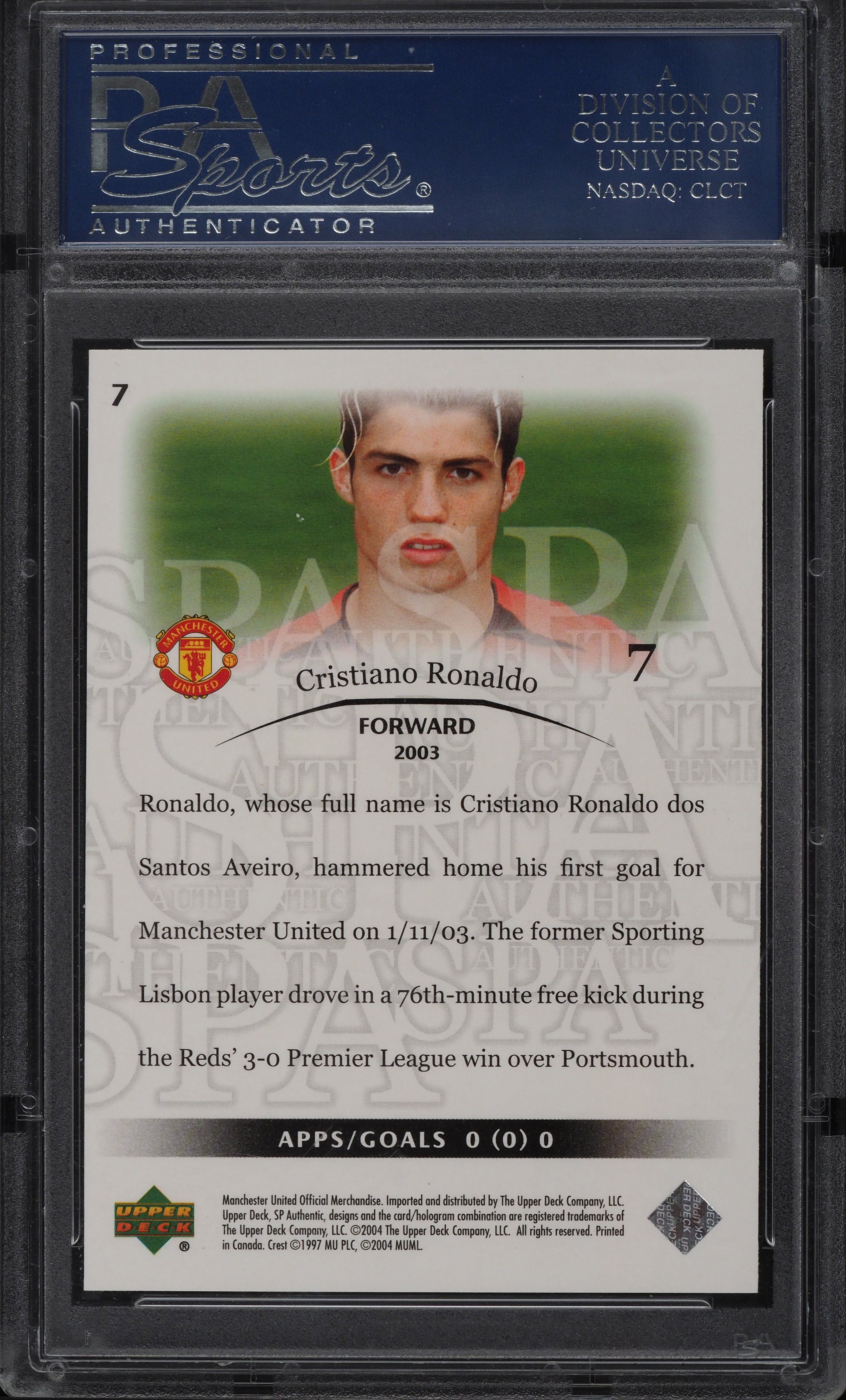 2004 SP Authentic Manchester United Cristiano Ronaldo #7 PSA 10