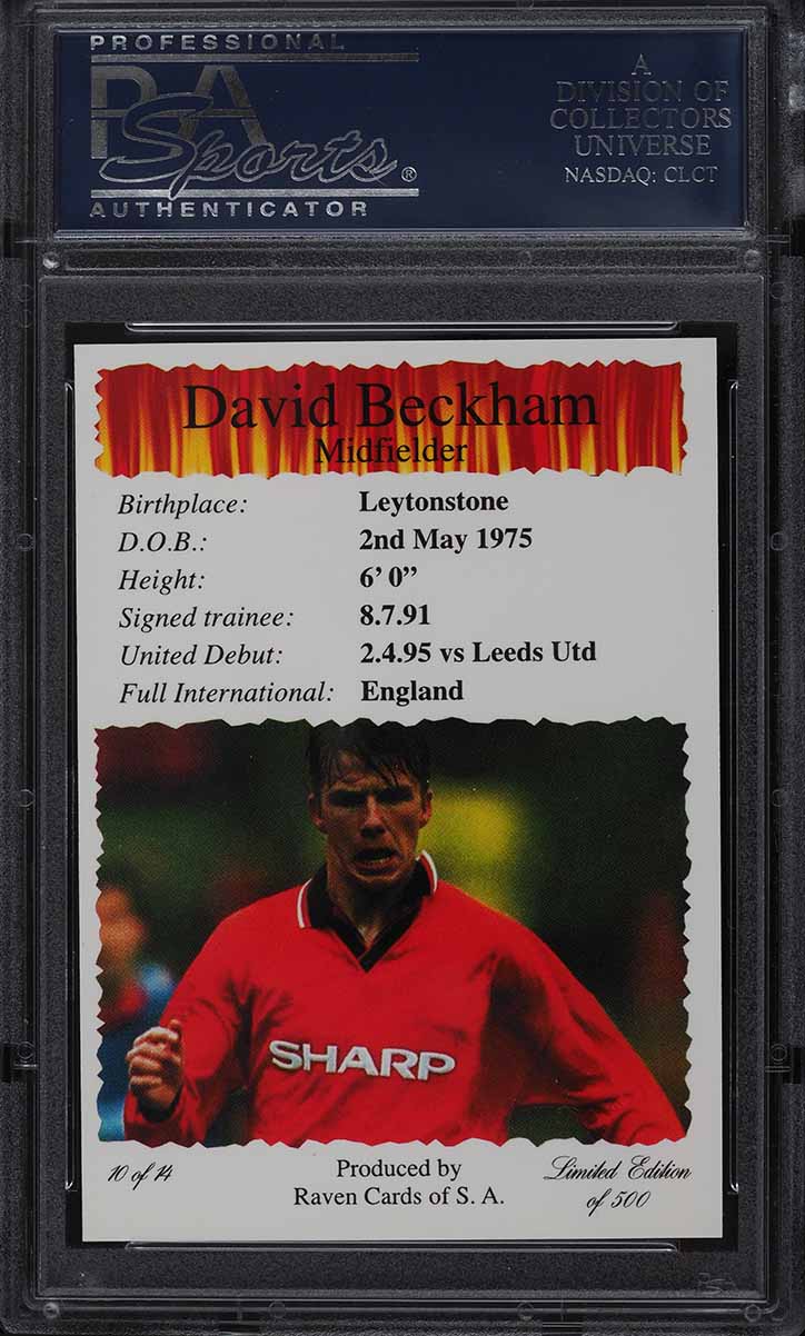1995 Raven Manchester United David Beckham ROOKIE /500 #10 PSA 10