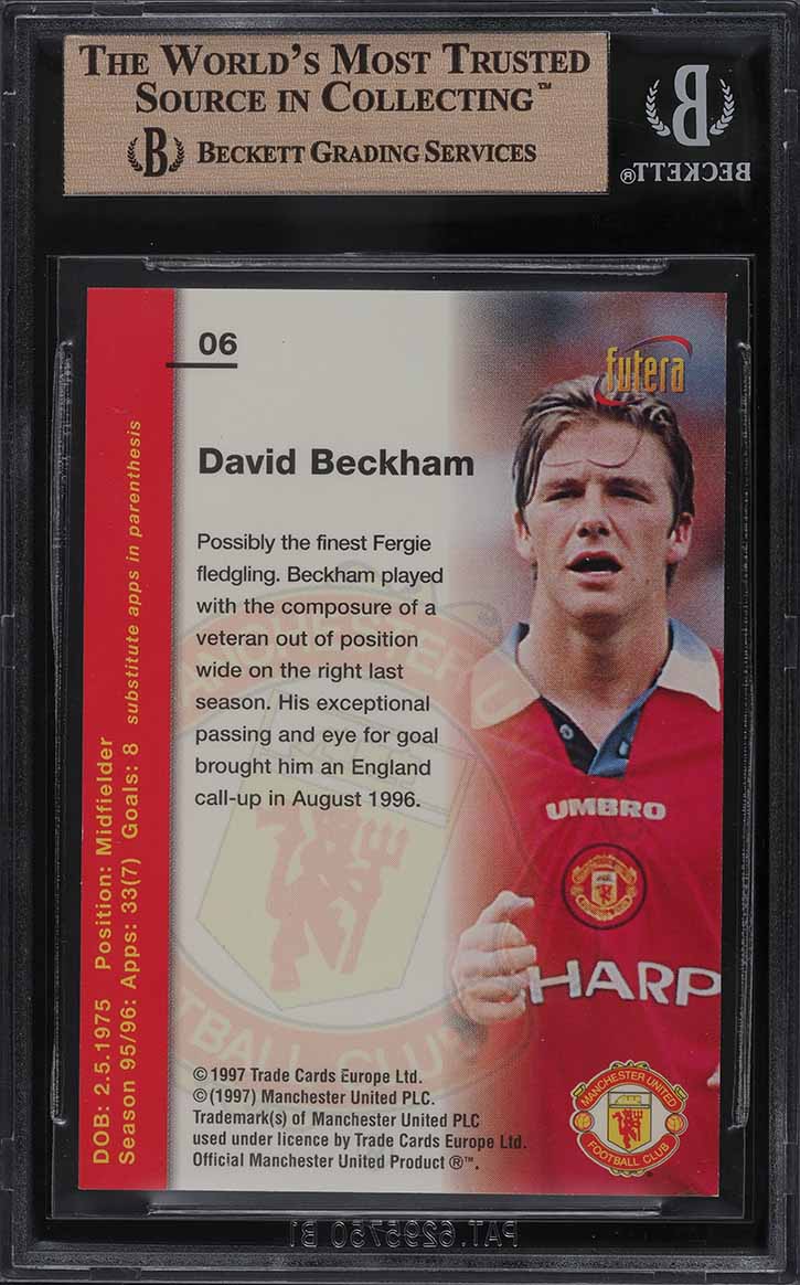 1997 Manchester United Futera David Beckham #6 BGS 9.5 GEM MINT