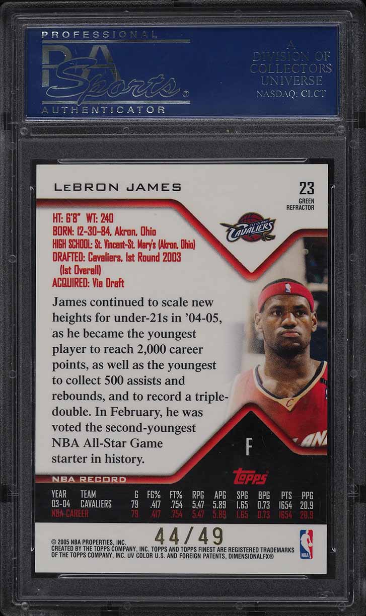 2004 Finest Green Refractor LeBron James /49 #23 PSA 10 GEM MINT