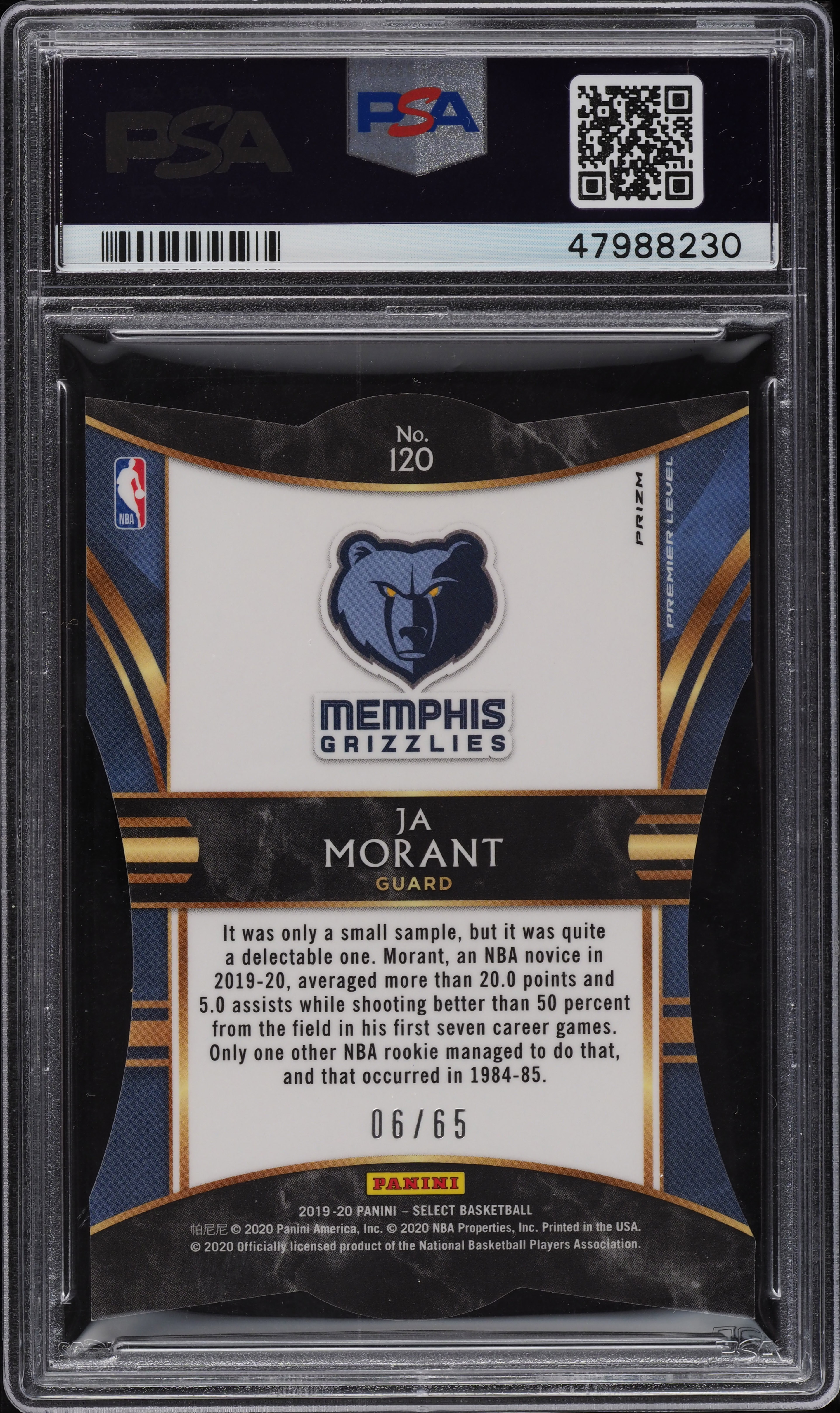 2019 Select Orange Prizm Die-Cut Ja Morant ROOKIE RC /65 #120 PSA