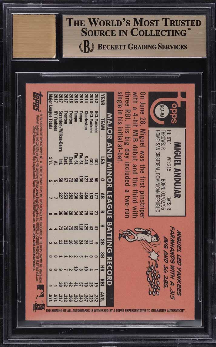 2018 Topps Heritage Real One Red Ink Miguel Andujar ROOKIE AUTO /69 BGS 9.5 GEM