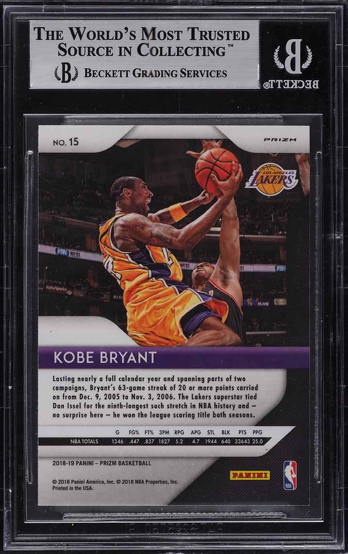 2018 Panini Prizm Silver Prizms Kobe Bryant #15 BGS 8.5 NM-MT+