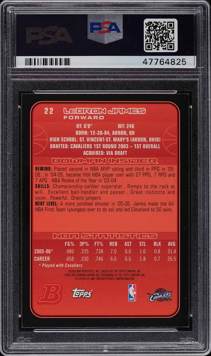 2006 Bowman Chrome LeBron James #22 PSA 9 MINT