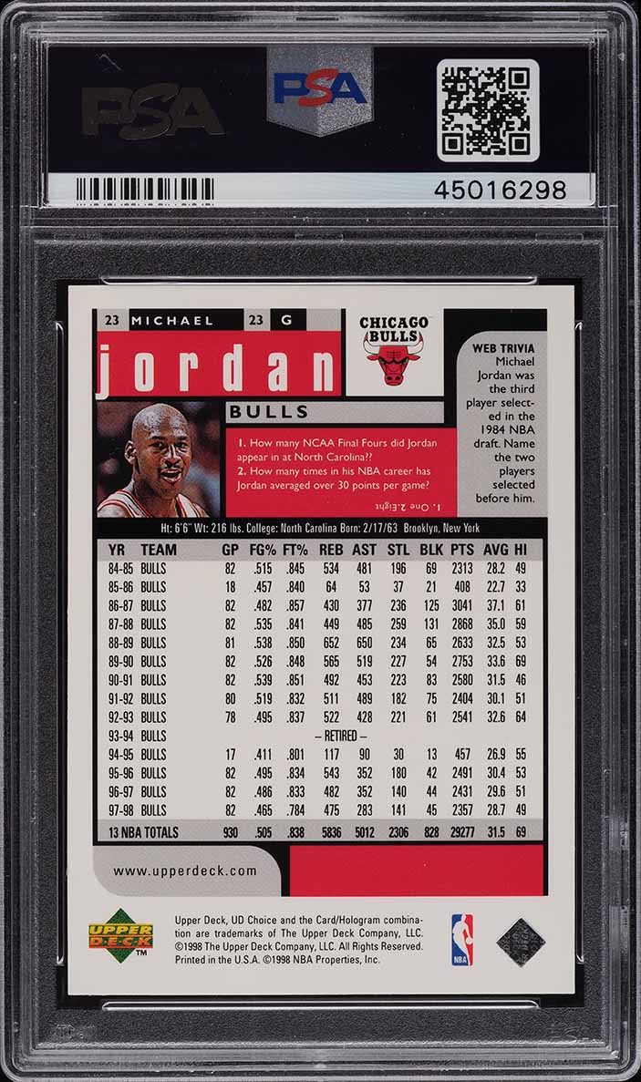 1998 Upper Deck Choice Reserve Michael Jordan #23 PSA 10 GEM MINT