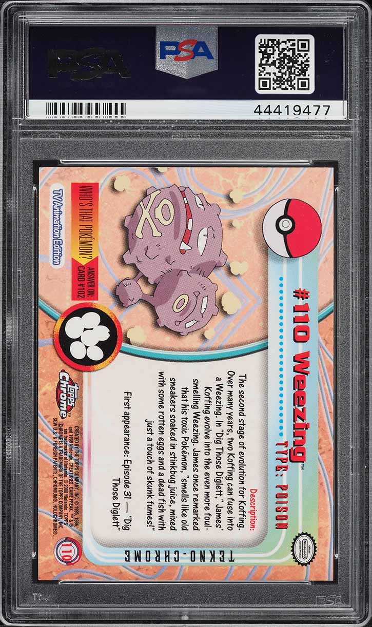 2000 Topps Chrome Pokemon TV Tekno Weezing #110 PSA 10 GEM MINT