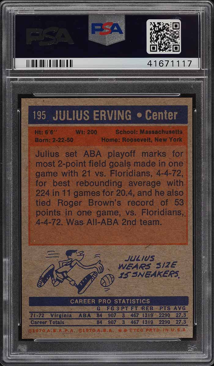 1972 Topps Basketball Julius Erving ROOKIE #195 PSA 8 NM-MT
