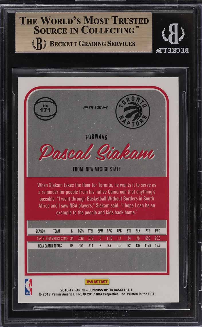 2016 Donruss Optic Holo Pascal Siakam ROOKIE RC #171 BGS 9.5 GEM MINT