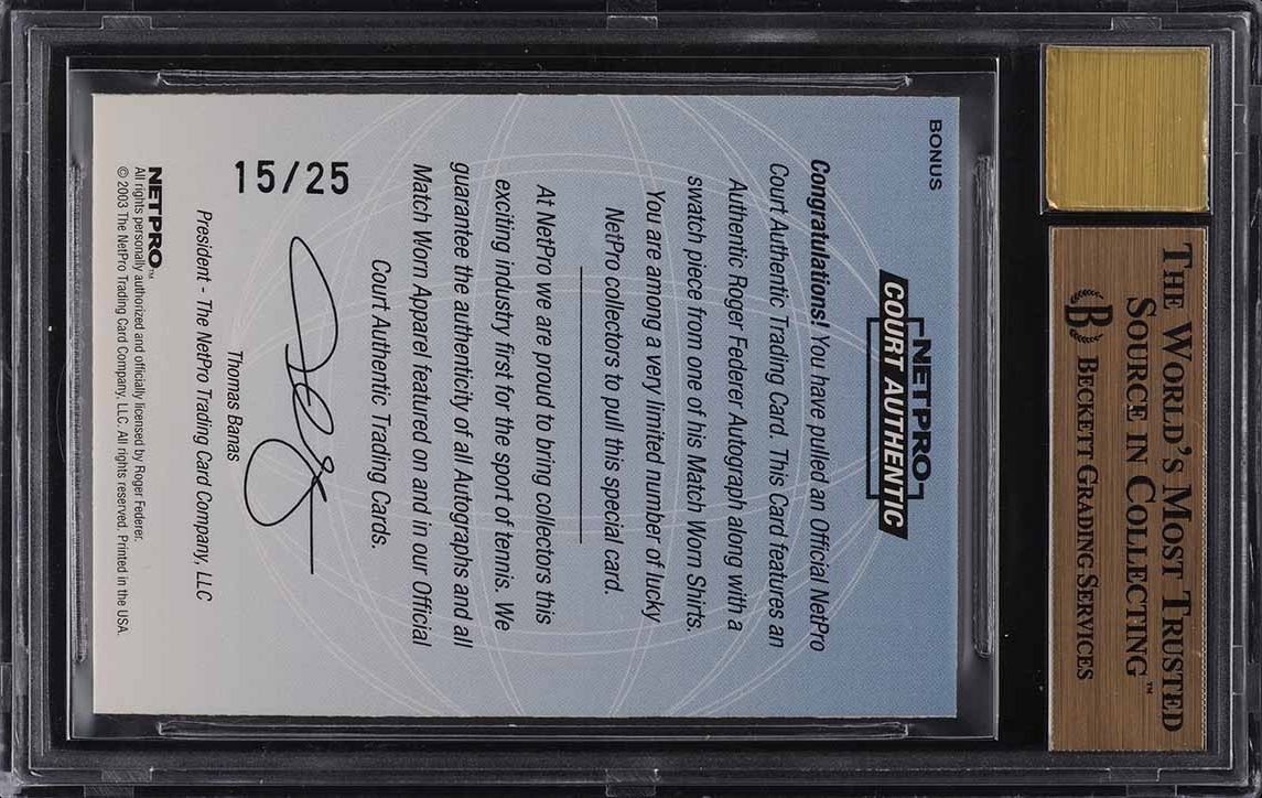 2003 Netpro International Series Roger Federer ROOKIE PATCH AUTO /25 #RF BGS 9.5