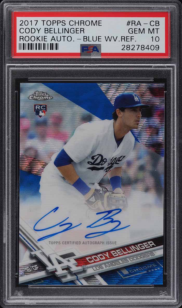 2017 Topps Chrome Blue Wave Refractor Cody Bellinger RC AUTO /75 #RA-CB PSA 10