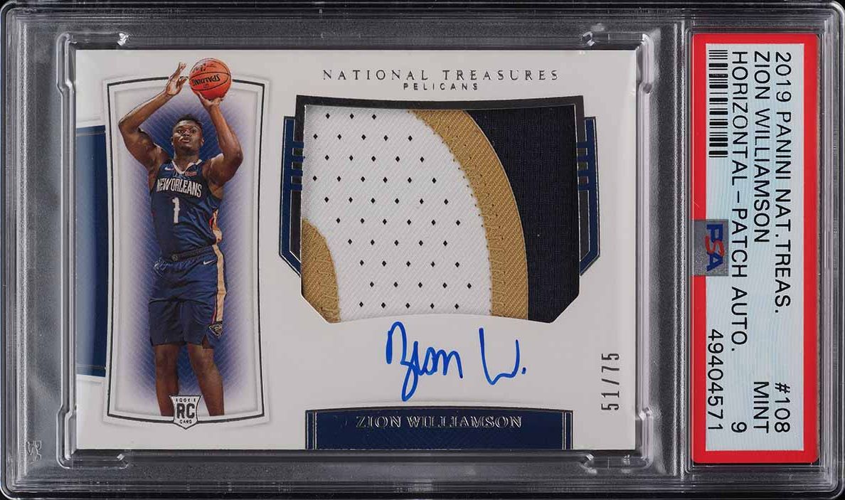 2019 National Treasures Zion Williamson ROOKIE PATCH AUTO /75 #108 PSA 9 MINT