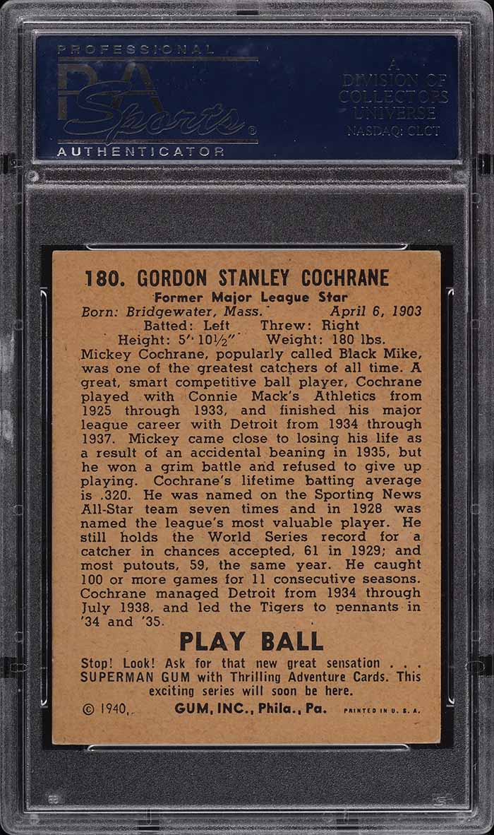 1940 Play Ball Mickey Cochrane #180 PSA 5 EX