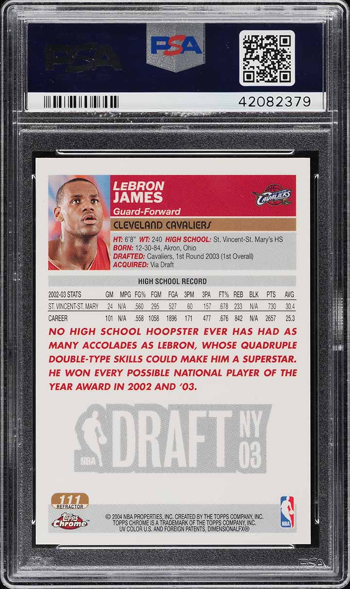2003 Topps Chrome Refractor LeBron James ROOKIE #111 PSA 10 GEM MINT
