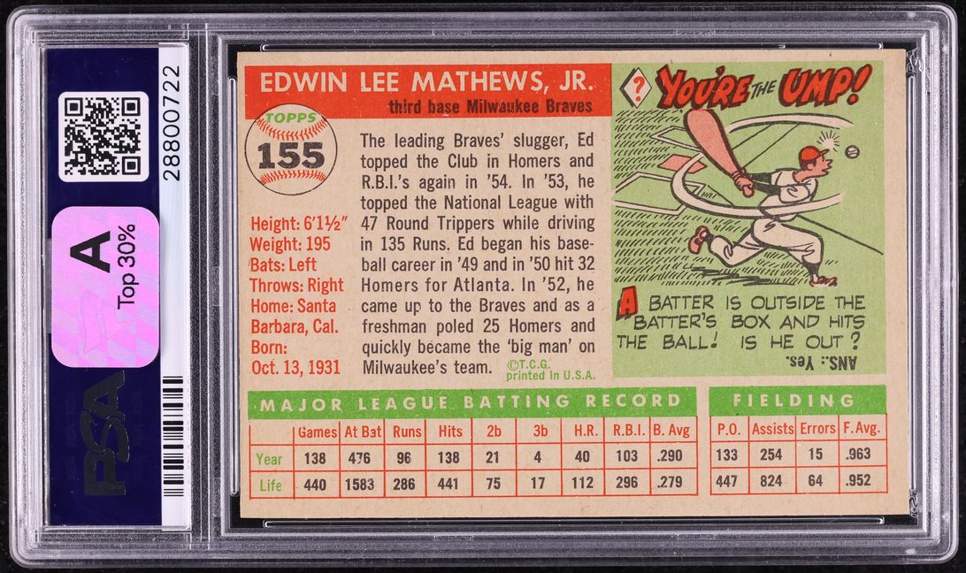 1955 Topps Eddie Mathews #155 PSA 8.5 NM-MT+