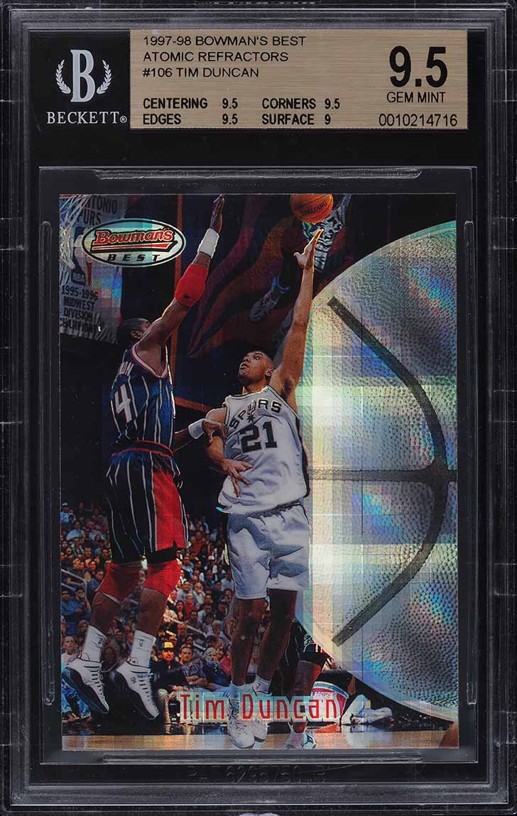 1997 Bowman's Best Atomic Refractor Tim Duncan ROOKIE #106 BGS 9.5 GEM MINT