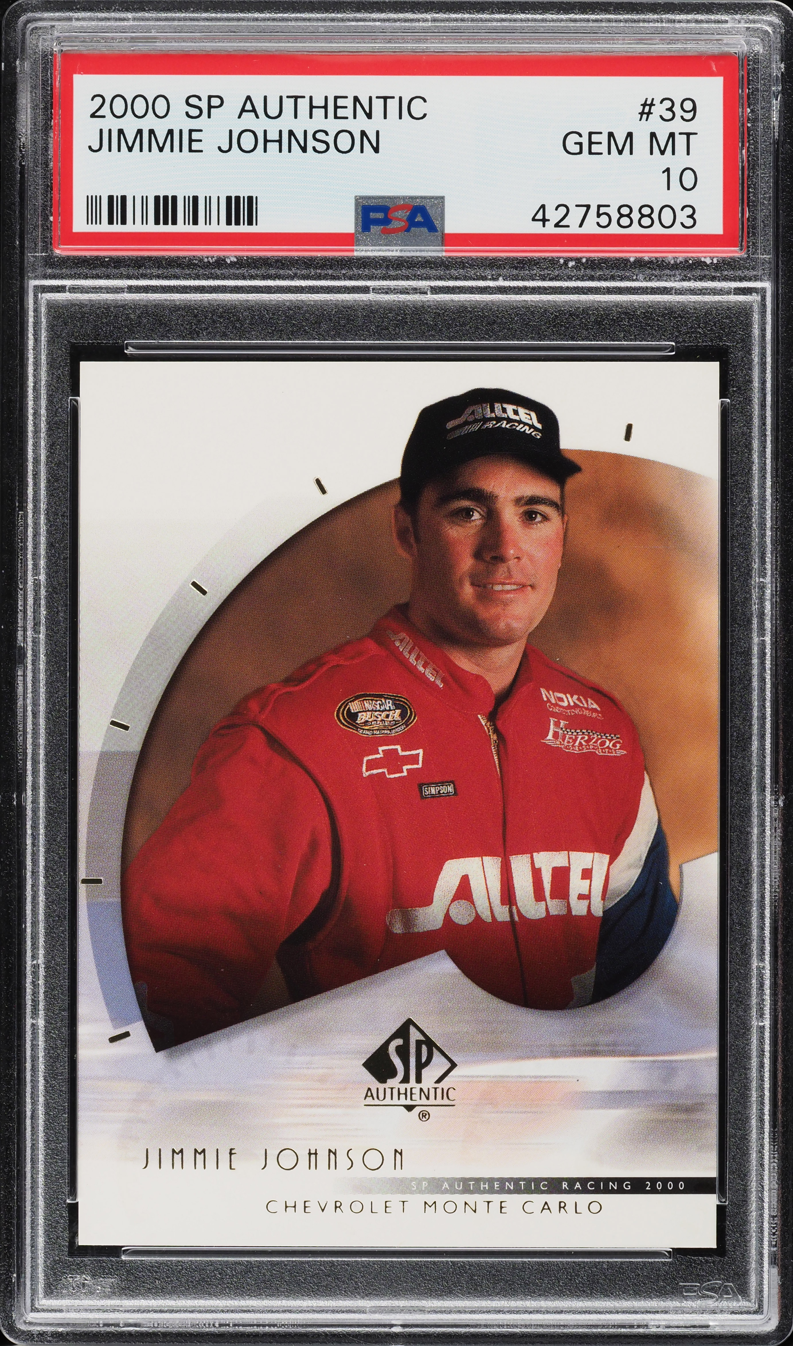 2000 SP Authentic Jimmie Johnson ROOKIE RC #39 PSA 10 GEM MINT on