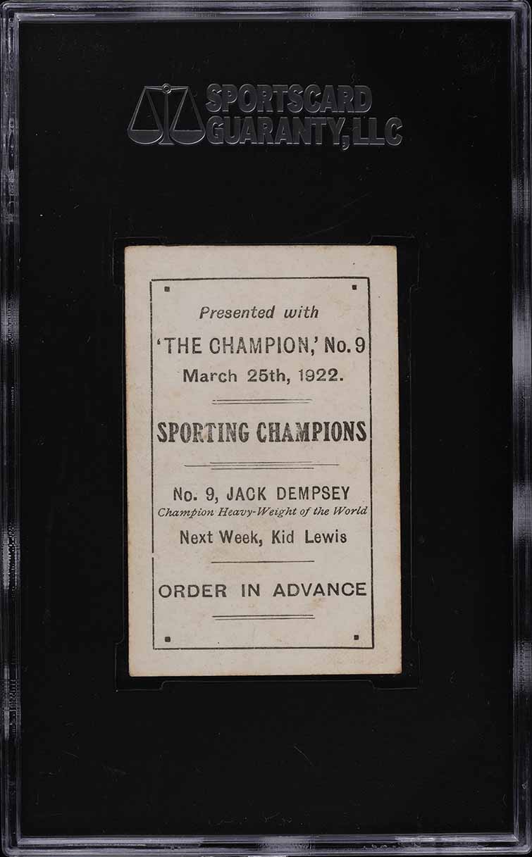 1922 Sporting Champions Boxing Jack Dempsey ROOKIE #9 SGC 3 VG