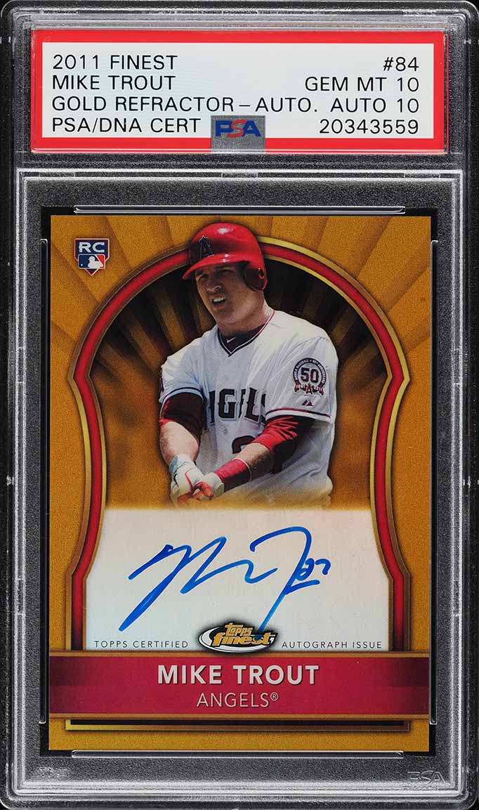 2011 Finest Gold Refractor Mike Trout ROOKIE AUTO /75 #84 PSA 10 GEM MINT