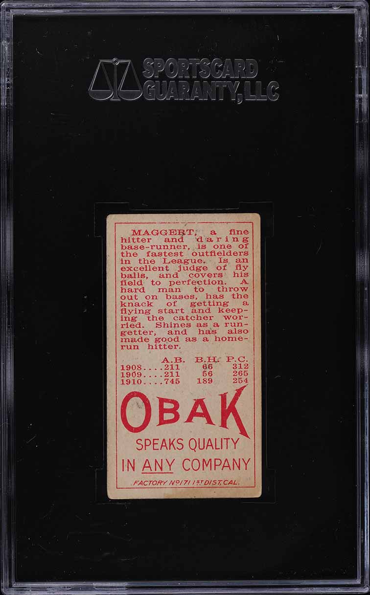 1911 T212 Obak Red Back Harl Maggert SGC 4 VGEX