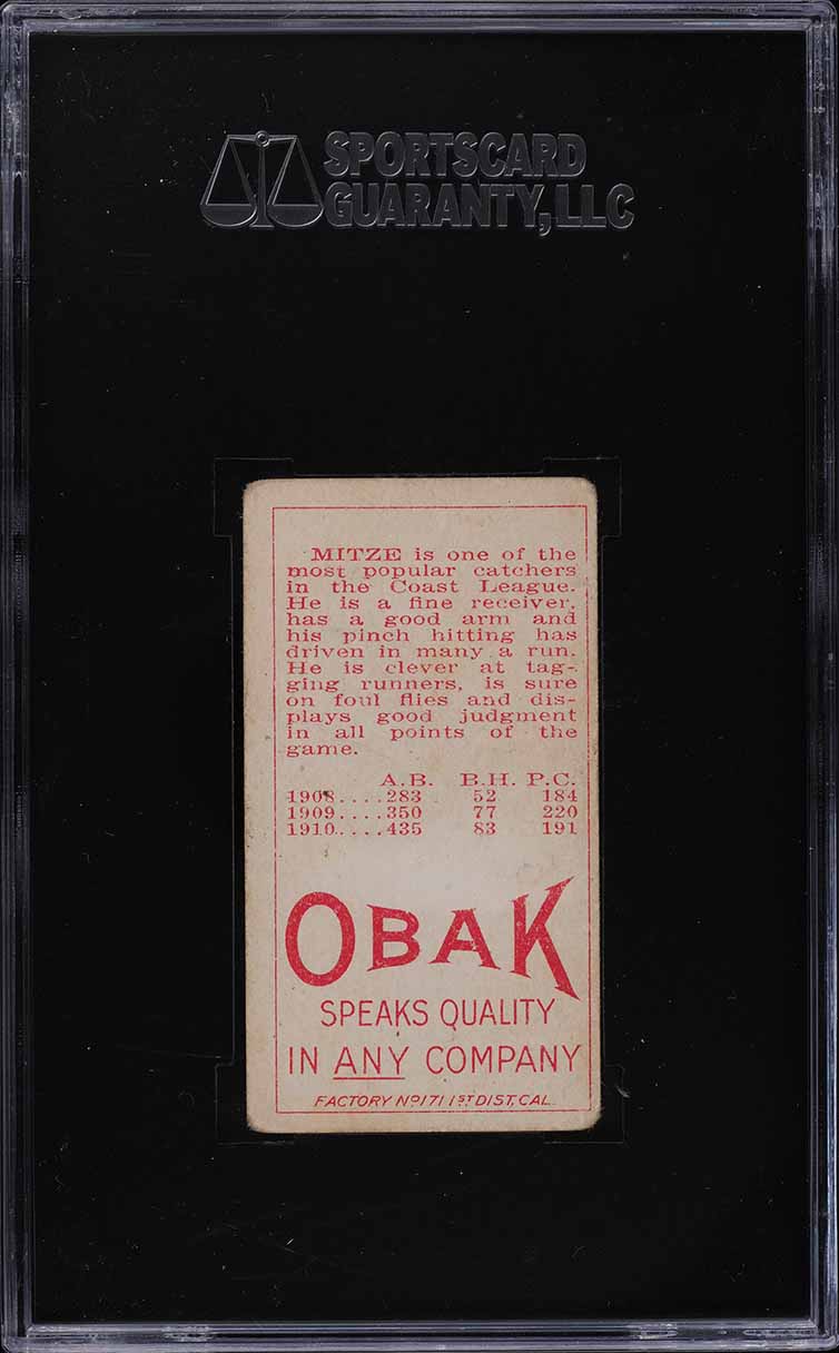 1911 T212 Obak Red Back Carl Mitze SGC 3 VG