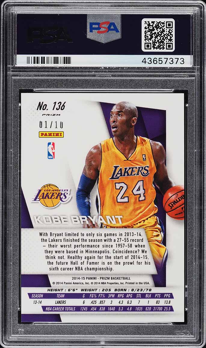 2014 Panini Prizm Gold Pulsar Kobe Bryant 1/10 #136 PSA 10 GEM MINT