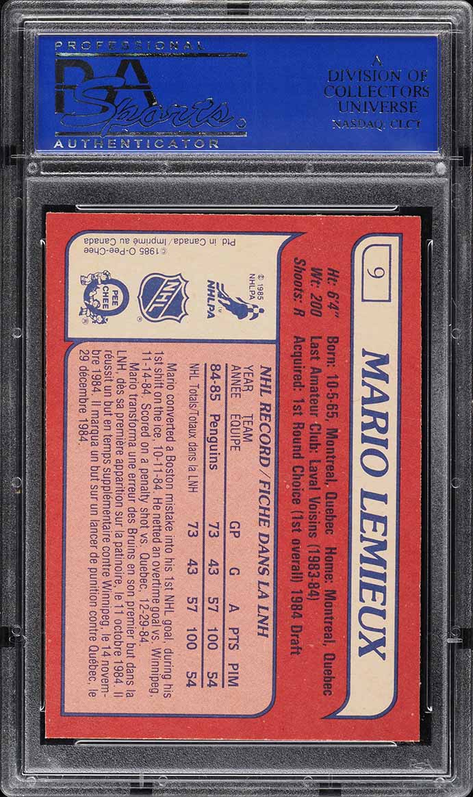 1985 O-Pee-Chee Hockey Mario Lemieux ROOKIE #9 PSA 9 MINT