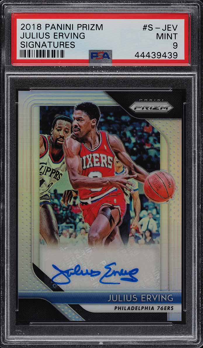 2018 Panini Prizm Signatures Silver Prizms Julius Erving AUTO PSA 9 MINT