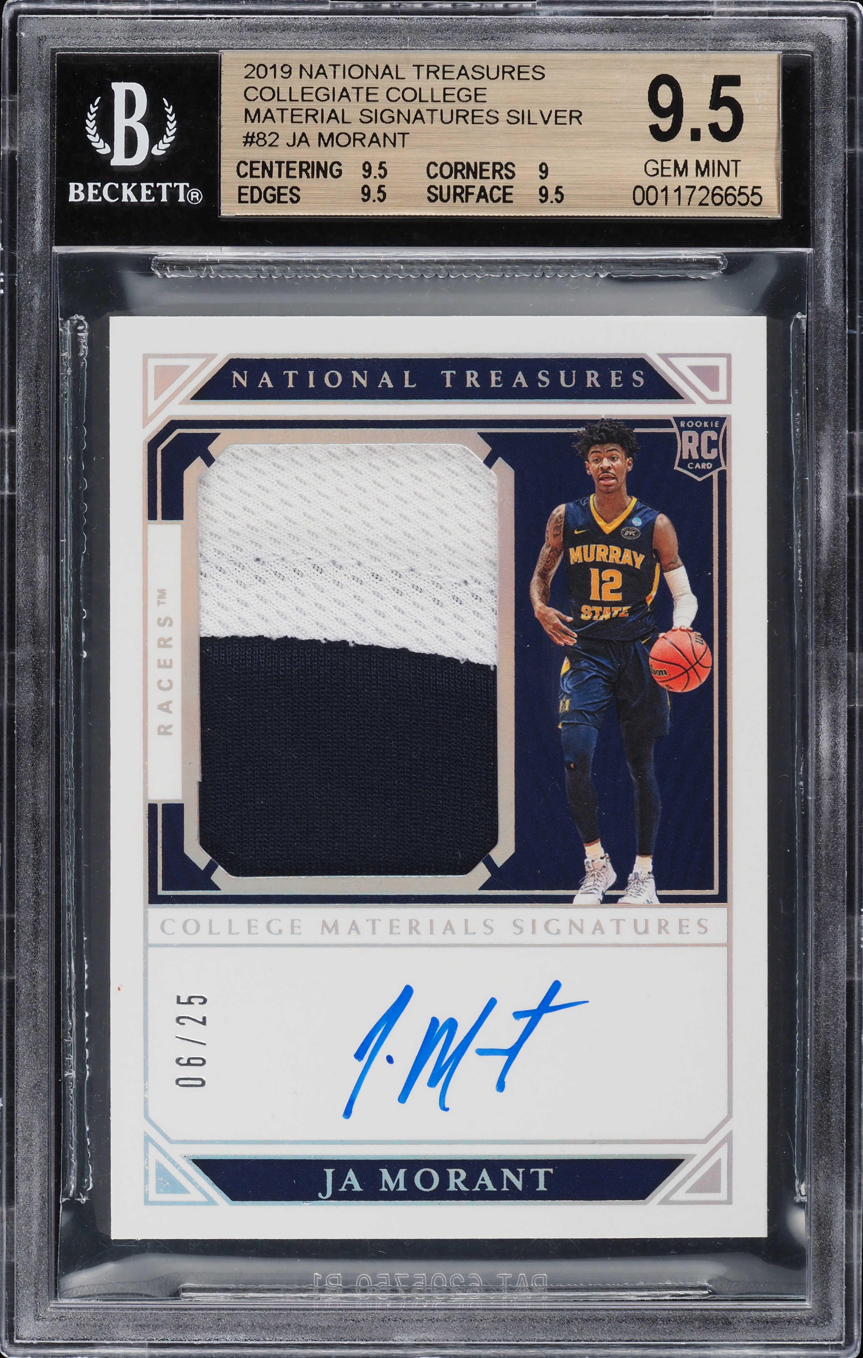 2019 National Treasures Collegiate Silver Ja Morant RC PATCH AUTO