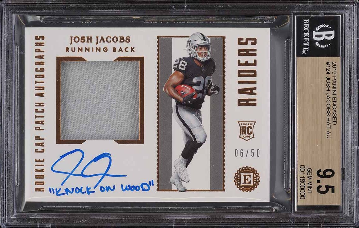 2019 Panini Encased Josh Jacobs ROOKIE RC HAT AUTO /50 BGS 9.5 GEM MINT
