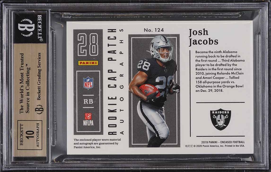 2019 Panini Encased Josh Jacobs ROOKIE RC HAT AUTO /50 BGS 9.5 GEM MINT
