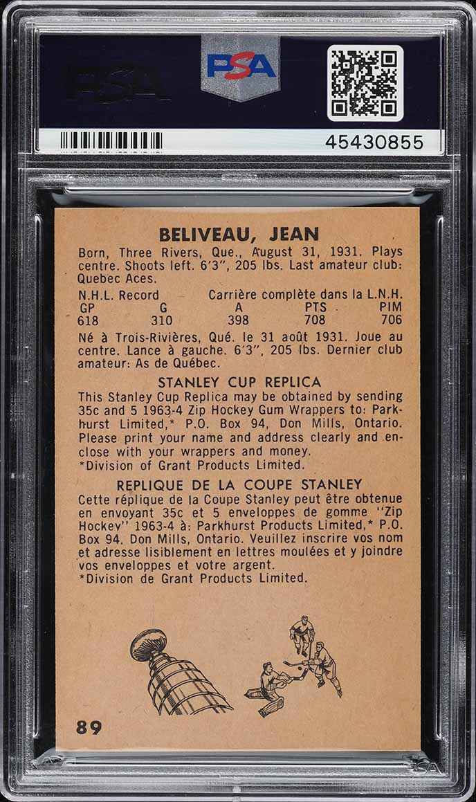 1963 Parkhurst Jean Beliveau #89 PSA 10 GEM MINT