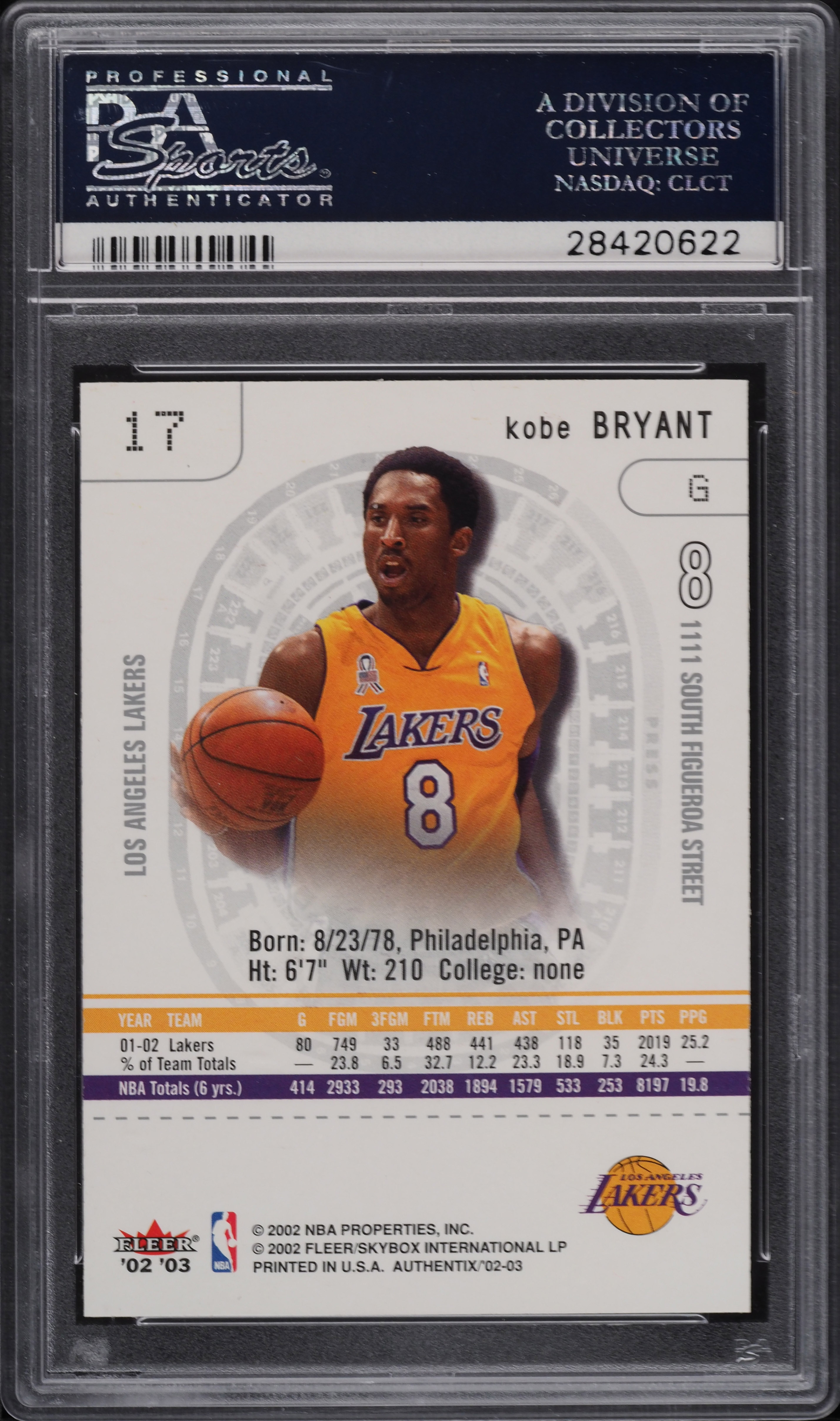 2002 Fleer Authentix Kobe Bryant #17 PSA 10 GEM MINT on Fanatics