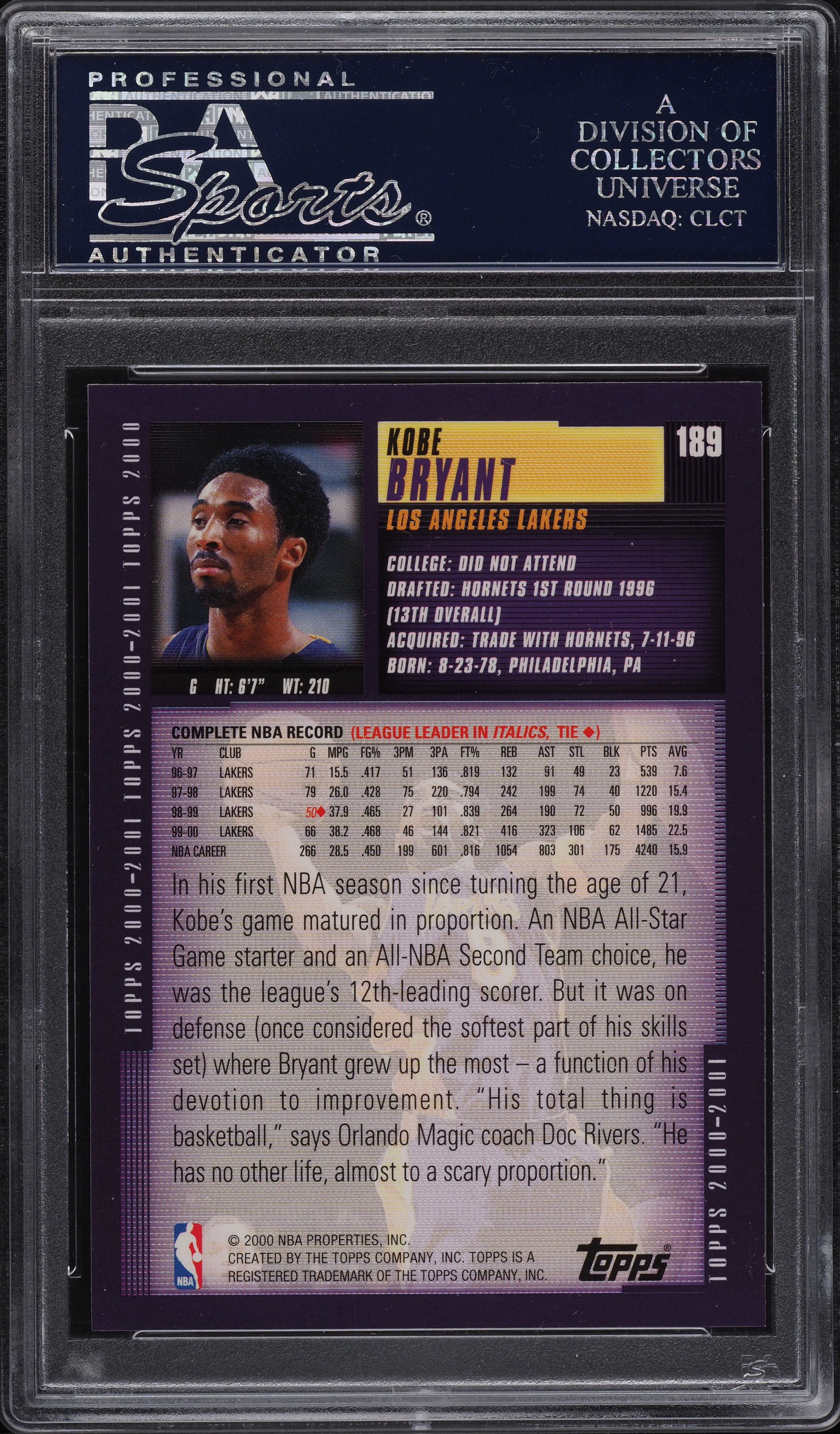 2000 Topps Basketball Kobe Bryant #189 PSA 10 GEM MINT on Fanatics