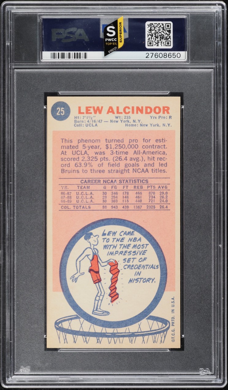 1969 Topps Basketball Lew Alcindor ROOKIE #25 PSA 7 NRMT (PWCC-S)