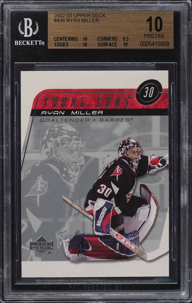 2002 Upper Deck Young Guns Ryan Miller ROOKIE RC #436 BGS 10 PRISTINE