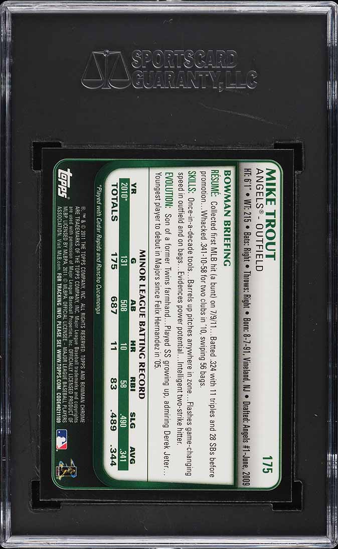 2011 Bowman Chrome Refractor Mike Trout ROOKIE #175 SGC 10 GEM MINT