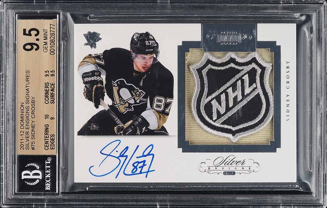 2011 Dominion Silver Ensigns Sidney Crosby NHL SHIELD PATCH AUTO BGS 9.5
