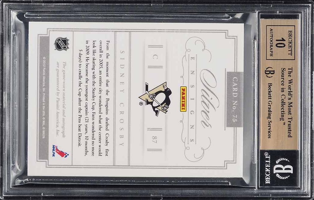 2011 Dominion Silver Ensigns Sidney Crosby NHL SHIELD PATCH AUTO BGS 9.5