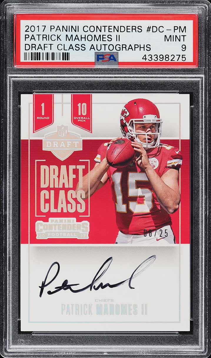 2017 Panini Contenders Draft Class Patrick Mahomes II ROOKIE AUTO /25 PSA 9