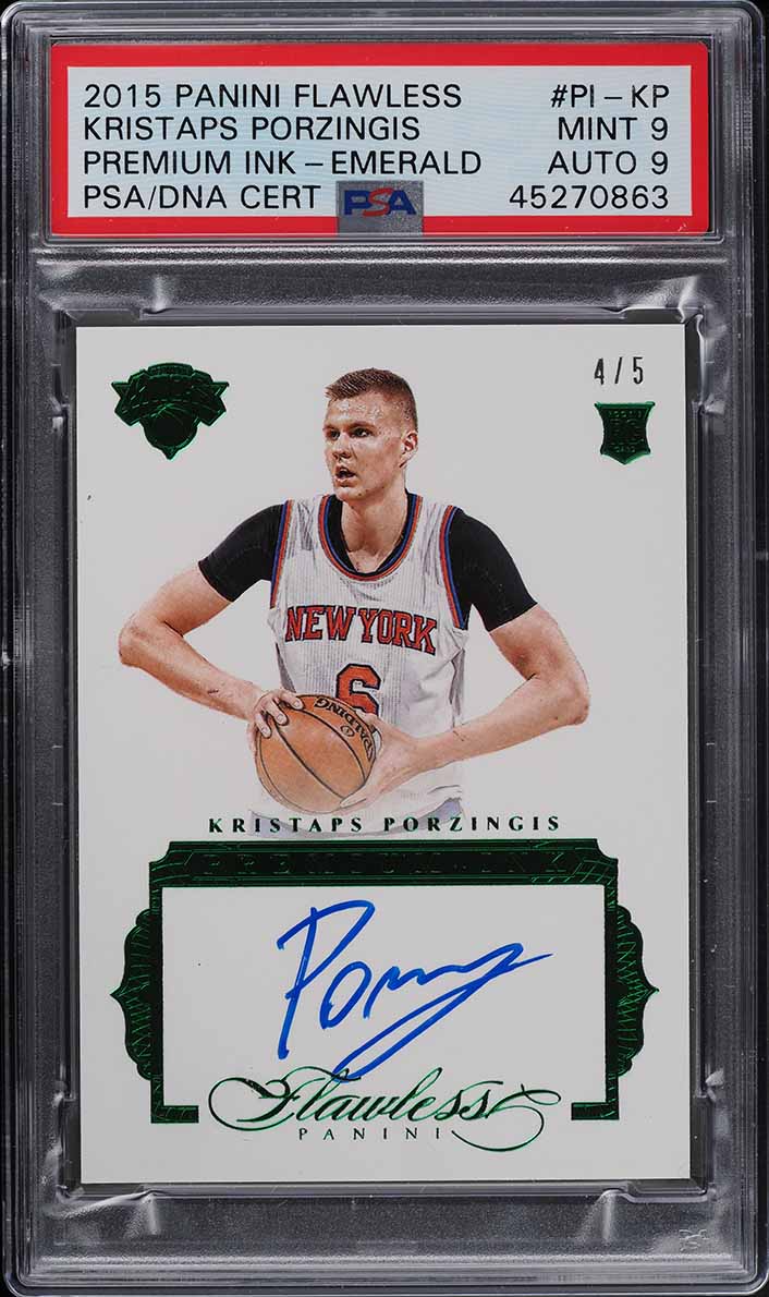 2015 Panini Flawless Premium Emerald Kristaps Porzingis ROOKIE AUTO DNA 9 /5 PSA 9