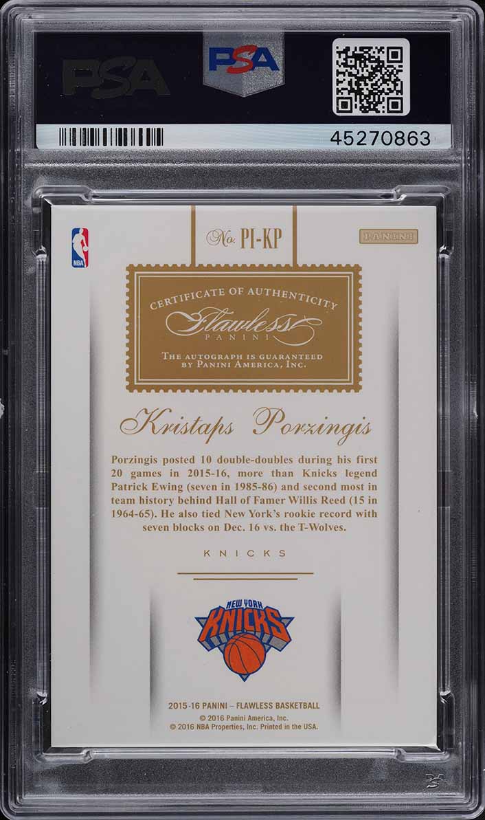 2015 Panini Flawless Premium Emerald Kristaps Porzingis ROOKIE AUTO DNA 9 /5 PSA 9