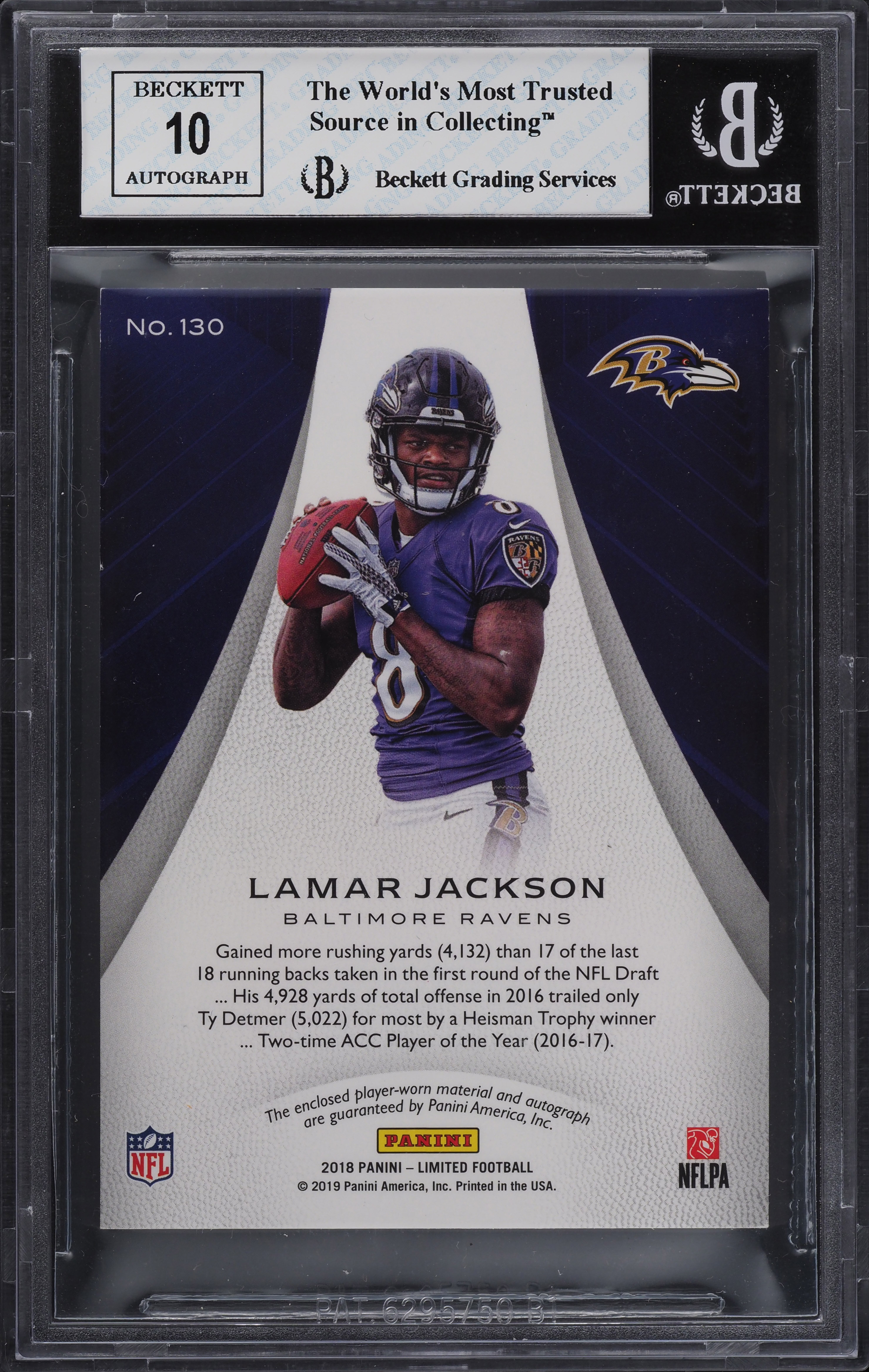 2018 Panini Limited Lamar Jackson ROOKIE RC AUTO 2-CLR PATCH /75 