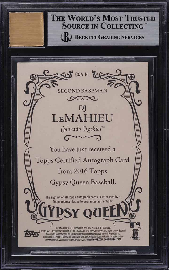 2016 Topps Gypsy Queen DJ Lemahieu AUTO #GQADL BGS 9 MINT