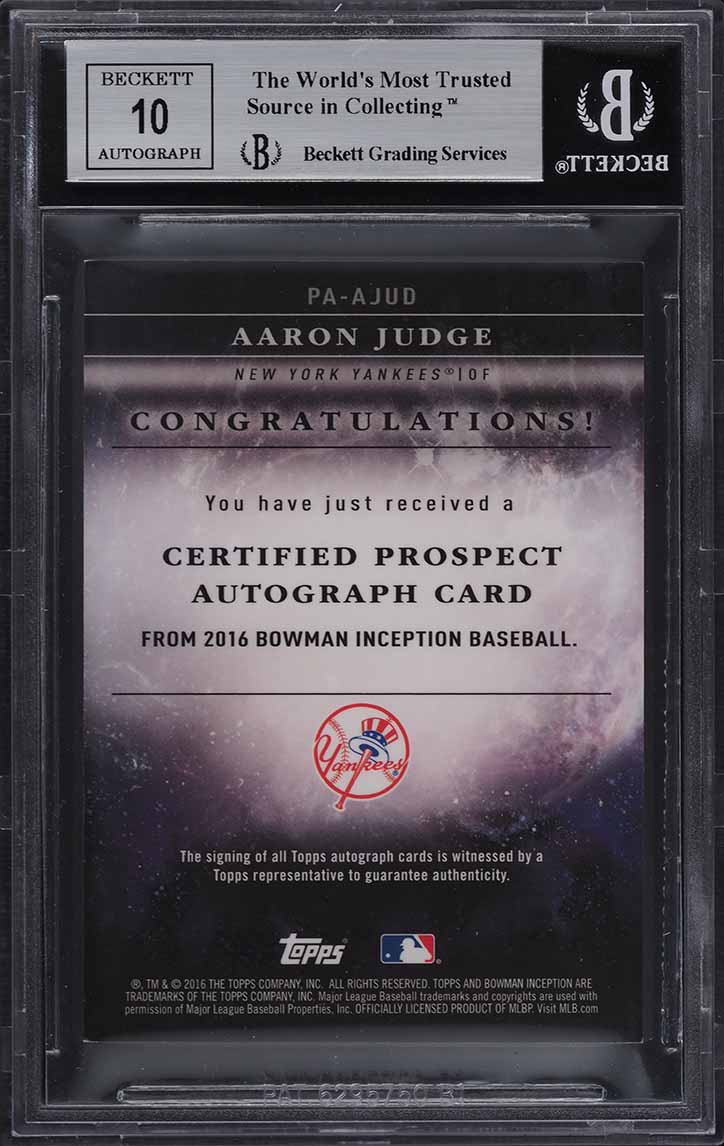 2016 Bowman Inception Aaron Judge ROOKIE RC AUTO #PA-AJUD BGS 9